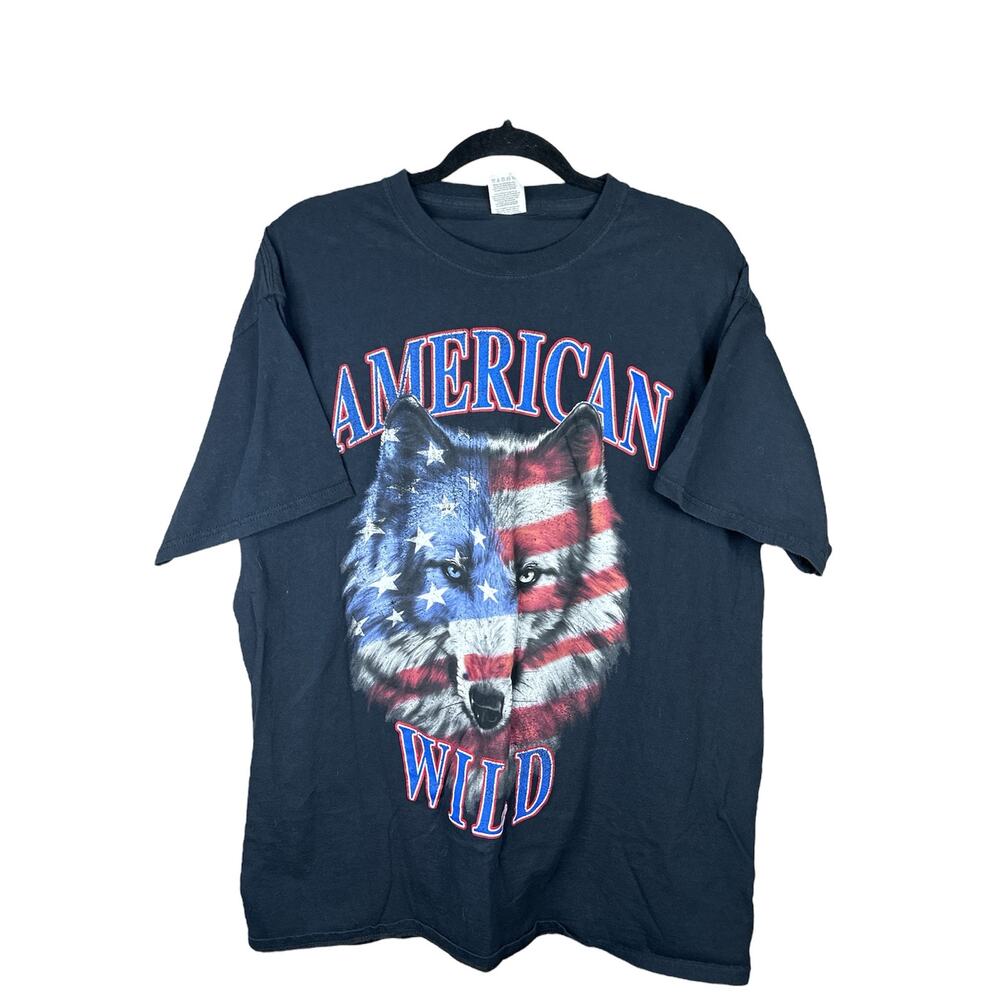 Vintage Fruit of The Loom Patriotic  ‘American Wild’ Black Graphic Tee Size XL